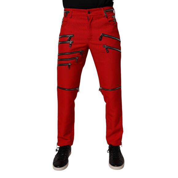 Dolce & Gabbana Red Zipper Embellished Straight Men's Pants